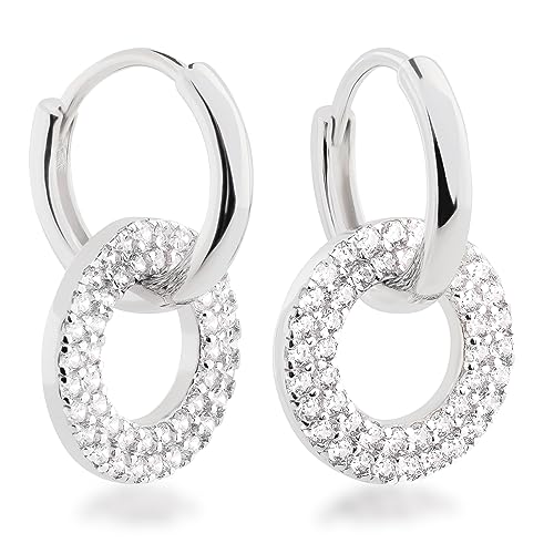 Schöner-SD Kleine Creolen mit Einhänger Disc Scheibe rund mit Zirkonia 925 Silber von Schöner-SD