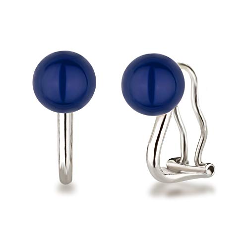 Schöner-SD Ohrclips Perle 8mm 925 Silber Rhodium blau von Schöner-SD