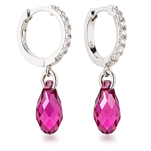 Schöner-SD Ohrhänger Creolen mit Kristall Tropfen 925 Silber Fuchsia von Schöner-SD