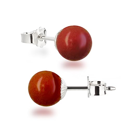 Schöner-SD Ohrringe Ohrstecker 925 Silber mit Perle rund Kugel 8mm rot von Schöner-SD