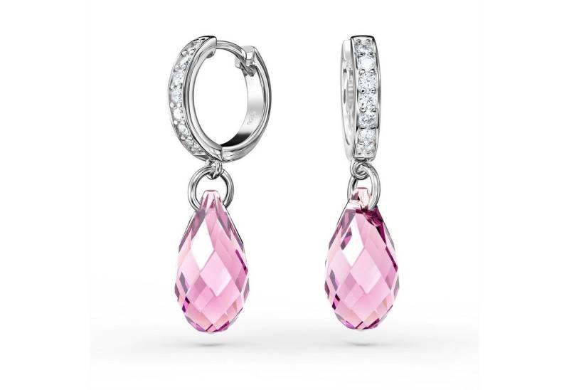 Schöner-SD Paar Ohrhänger Creolen Tropfen-Kristall 17mm Hängeohrringe Damen 925 Silber Rhodium, mit Markenkristall von Schöner-SD
