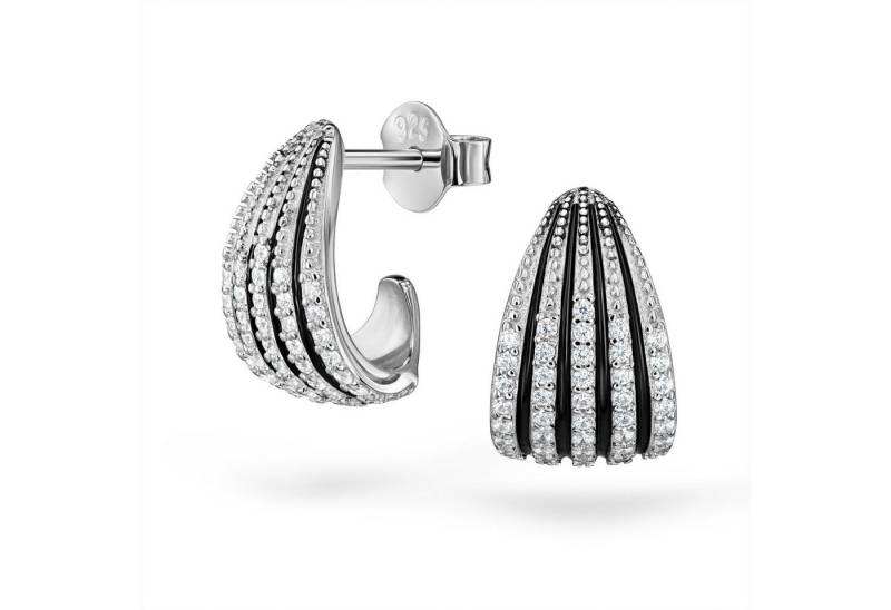 Schöner-SD Paar Ohrstecker Stecker für Damen 925 Silber mit Kristall weiß und Streifen schwarz, mit Zirkonia (synth) von Schöner-SD