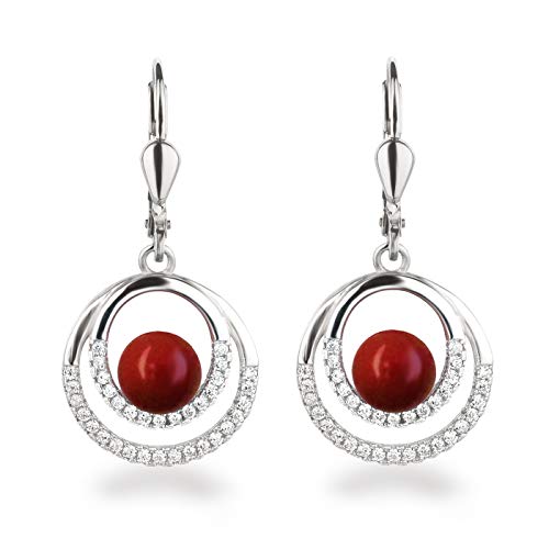 Schöner-SD Perlen-Ohrringe hängend Zirkonia Ohrhänger 925 Silber in koralle-rot von Schöner-SD