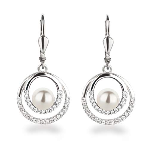 Schöner-SD Perlen-Ohrringe hängend Zirkonia Ohrhänger 925 Silber in weiß von Schöner-SD