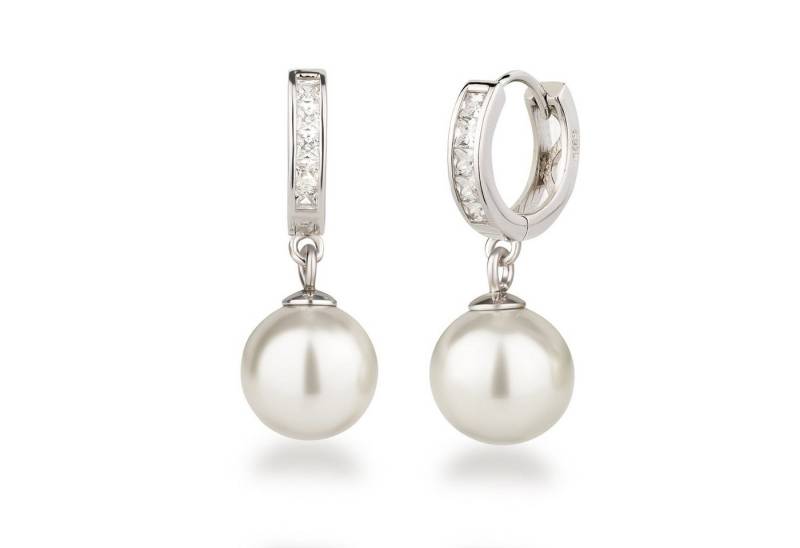 Schöner-SD Perlenohrringe Damen Creolen Hänger Ohrhänger mit Perlen 10mm hängend (inkl. Schmuckbox), 925 Silber von Schöner-SD