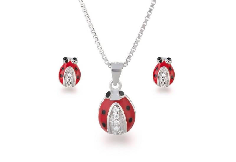Schöner-SD Schmuckset Marienkäfer Set Halskette und Ohrringe 925 Silber für Kinder (Ohrringe und Halskette Set), mit Zirkonia von Schöner-SD