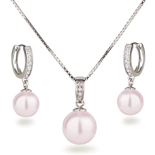 Schöner-SD Set Halskette Ohrringe Schmuckset mit Perlen 925 Silber Rhodium hell-rosa von Schöner-SD