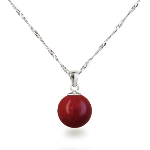 Schöner-SD Silberkette mit Anhänger Perle 12mm groß 925 Silber rhodiniert koralle-rot 45cm von Schöner-SD
