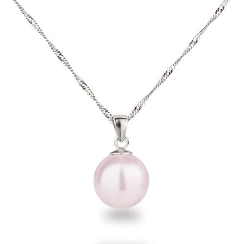 Schöner-SD Silberkette mit Anhänger Perle 12mm groß 925 Silber rhodiniert hell-rosa 45cm von Schöner-SD