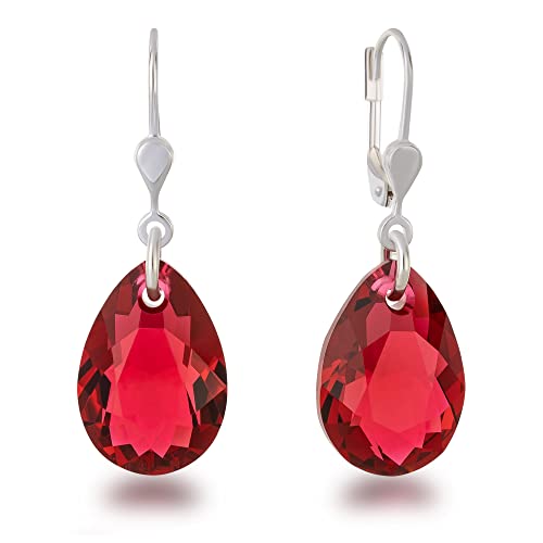 Schöner-SD 925 Silber Ohrringe Tropfen Kristall 16mm Scarlet Rot von Schöner Schmuck-Design