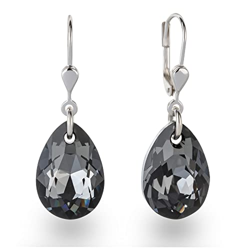Schöner-SD 925 Silber Ohrringe Tropfen Kristall 16mm Silver Night grau anthrazit von Schöner Schmuck-Design