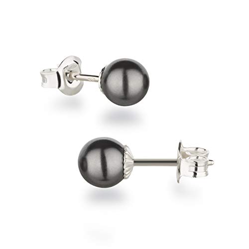 Schöner-SD Damen Ohrstecker 925 Silber mit runden Perlen Kugeln 6mm dunkelgrau von Schöner Schmuck-Design