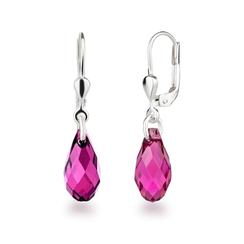 Schöner-SD Ohrringe 925 Silber mit kleinen Briolett Kristallen 13mm Fuchsia von Schöner Schmuck-Design