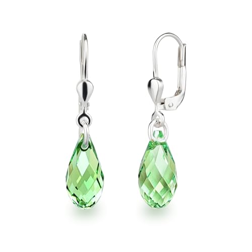 Schöner-SD Ohrringe 925 Silber mit kleinen Briolett Kristallen 13mm Peridot Grün von Schöner Schmuck-Design