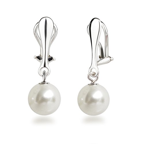 Schöner-SD Perlen Ohrclips Hänger Clip Ohrringe 925 Silber mit runden Perlen 10mm weiß von Schöner Schmuck-Design