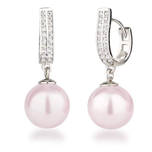 Schöner-SD Perlen Ohrringe Creolen mit großen Perlen 925 Silber Rhodium rosa von Schöner Schmuck-Design