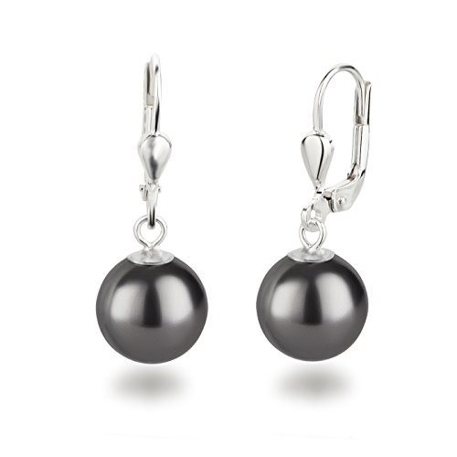 Schöner-SD Perlenohrringe 925 Silber Ohrhänger Perle hängend 10mm dunkel-grau von Schöner Schmuck-Design