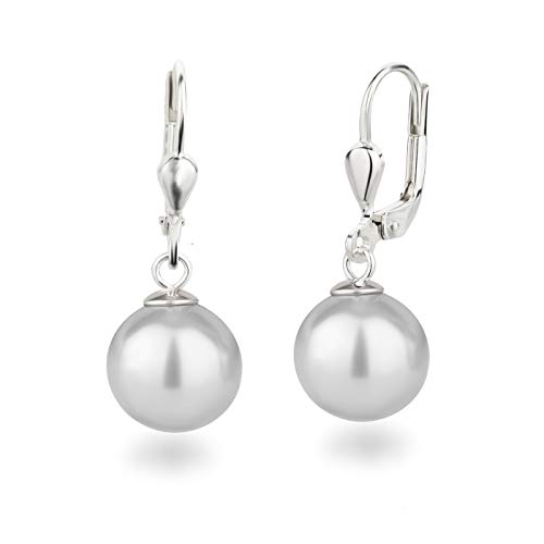 Schöner-SD Perlenohrringe 925 Silber Ohrhänger Perle hängend 10mm hellgrau von Schöner Schmuck-Design