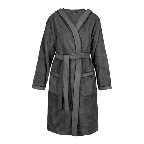 Schöner Wohnen Bademantel Damen & Herren Frottee Grau mit Kapuze - Flauschig & Saugstark - Größe L - Baumwolle-Mischgewebe, Doubleface - Ideal für Sauna & Zuhause von Schöner Wohnen Kollektion