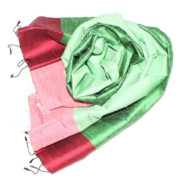 Schönes aus Indochina Edler Schal aus handgewebter Seide grün/rot von Schönes aus Indochina