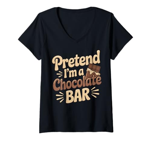 Damen Pretend I'm A Chocolate Bar Halloween kostüm T-Shirt mit V-Ausschnitt von Schokolade Süßigkeiten Schokoladenriegel