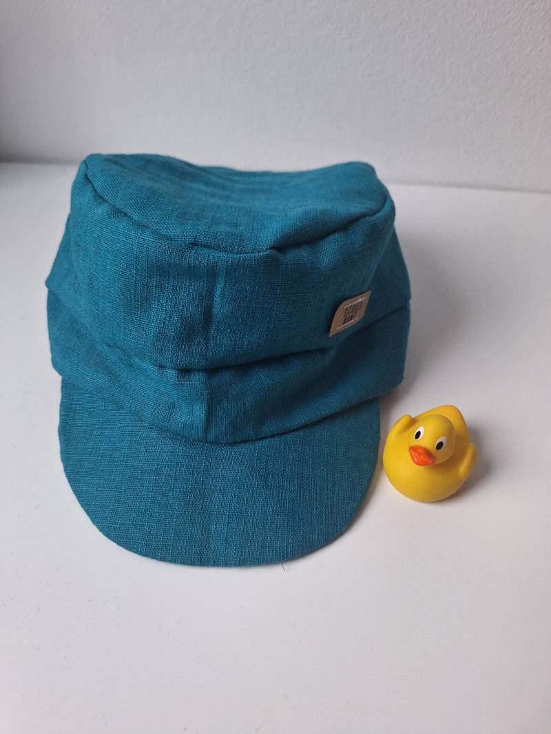 Michel Schirmmütze Aus Leinen Und Musselin Für Babys Kinder in Türkis von Schokonaht