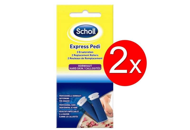 Scholl Hornhautentferner Ersatzrolle Express Pedi 2er Set 4 Ersatzrollen Hornhaut Entferner Rollen, Feine Rolle für weiche und gepflegte Füße Pediküre, Ersatz-Rollenkopfnachfüllungen Reinigung, Fuß Pflege Nachfüller für die elektrischen Hornhautentferner von Scholl