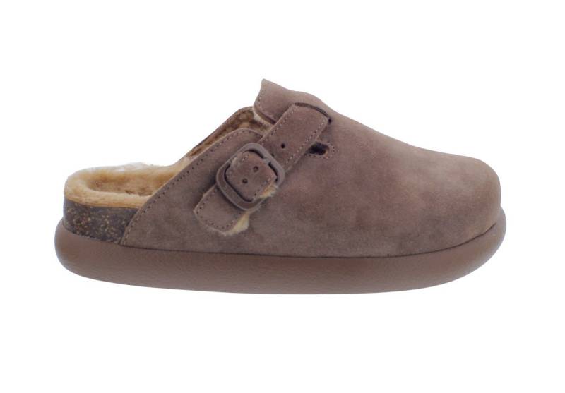 Scholl Scholl Fae Chunky Clog Taupe Suede + Fur - Veloursleder mit Fell Clog von Scholl
