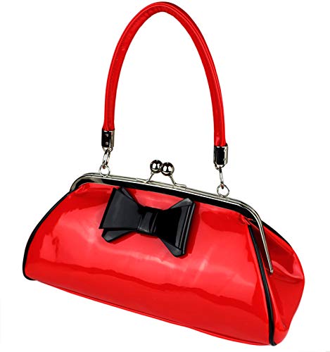 Schompi Damen Vintage Lack-Tasche mit Dekorativer Schleife, Schwarz Rot, Retro, Rockabilly Handtasche Abendtasche, Farbe:Rot von Schompi