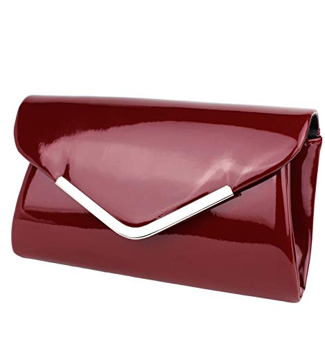 Schompi Vintage Damen Lack-Tasche Abendtasche Clutch Bag mit abnehmbarer Schulterkette Kettentasche, Farbe:Bordeaux von Schompi