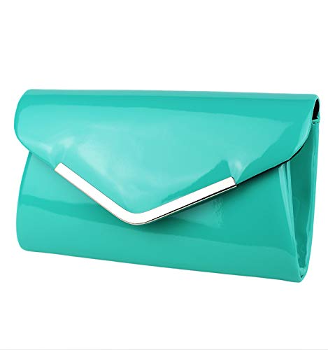 Schompi Vintage Damen Lack-Tasche Abendtasche Clutch Bag mit abnehmbarer Schulterkette Kettentasche, Farbe:Türkis von Schompi