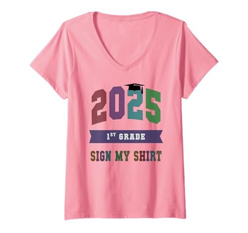 Damen Bruh First Grade 2025 Last Day Autogramme Signature Andenken T-Shirt mit V-Ausschnitt Damen Bruh First Grade 2025 Last Day Autogramme Signature Andenken T-Shirt mit V-Ausschnitt von School 1st Grader Graduation Sign My Graduating