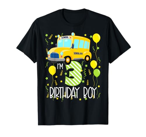 I'm 3 Birthday Boy Schulbus Kinder 3. Geburtstag Party T-Shirt von School Bus Birthday Party Supply 205