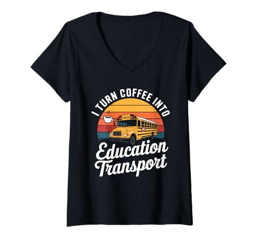 Damen Ich mache aus Kaffee einen Bildungstransport Retro School Bus T-Shirt mit V-Ausschnitt Damen Ich mache aus Kaffee einen Bildungstransport Retro School Bus T-Shirt mit V-Ausschnitt von School Bus Bus Riding School Bus Ride Bus Driver