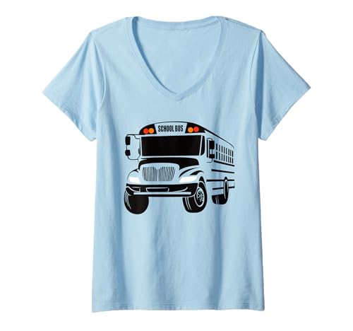 Damen Schulbusfahrer Cartoon Gelb Kostüm Uniform Grafik T-Shirt mit V-Ausschnitt Damen Schulbusfahrer Cartoon Gelb Kostüm Uniform Grafik T-Shirt mit V-Ausschnitt von School Bus Driver Costume & Funny Graphics
