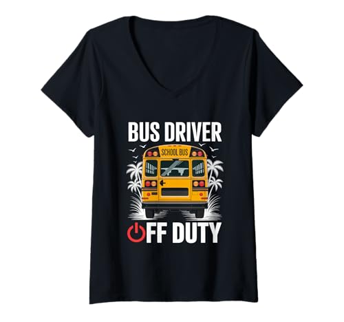 Damen Busfahrer Off Duty Tropical Vibes T-Shirt mit V-Ausschnitt Damen Busfahrer Off Duty Tropical Vibes T-Shirt mit V-Ausschnitt von School Bus Driver Humor Relaxation Theme