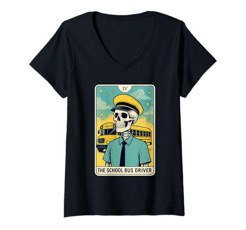 Damen Das Schulbusfahrer-Tarot T-Shirt mit V-Ausschnitt Damen Das Schulbusfahrer-Tarot T-Shirt mit V-Ausschnitt von School Bus Driver Job