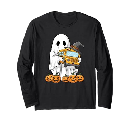 Lustiger Geist Schulbus Kürbis Halloween Kinder Herren Damen Langarmshirt von School Bus Lovers Cute Halloween Outfits Boy Girl