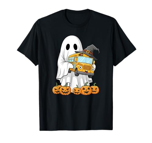 Lustiger Geist Schulbus Kürbis Halloween Kinder Herren Damen T-Shirt von School Bus Lovers Cute Halloween Outfits Boy Girl