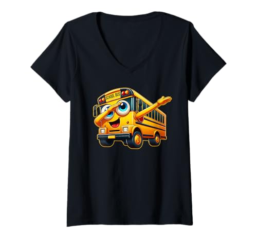 Damen Funny Dabbing Yellow School Bus Graphic Gifts Kids Boys T-Shirt mit V-Ausschnitt von School Bus Lovers Gifts