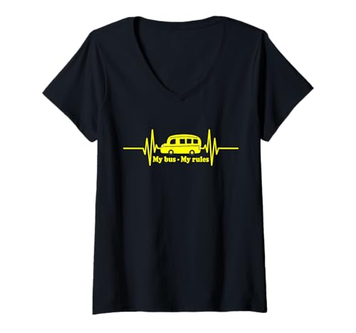 Damen Schulbus-Monitor Mein Bus, Meine Regeln T-Shirt mit V-Ausschnitt Damen Schulbus-Monitor Mein Bus, Meine Regeln T-Shirt mit V-Ausschnitt von School Bus Monitor School Transport