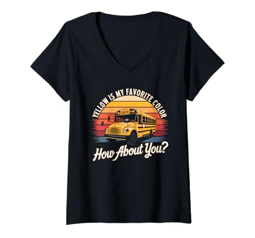 Damen Gelb I s My Favourite How about You? Retro Schulbus T-Shirt mit V-Ausschnitt von School Bus School Bus Driver School Bus Driver