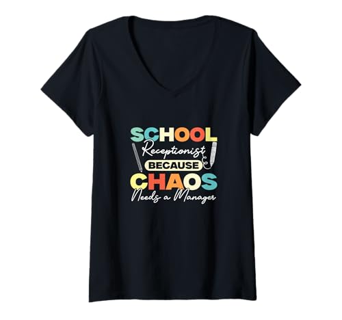 Damen Schulempfänger Because Chaos Needs A Manager Admin Crew T-Shirt mit V-Ausschnitt Damen Schulempfänger Because Chaos Needs A Manager Admin Crew T-Shirt mit V-Ausschnitt von School Campus Gatekeeper