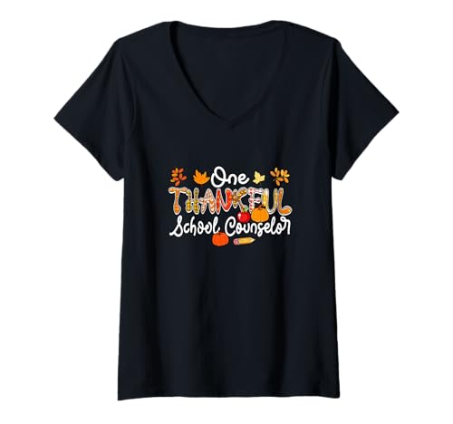 Damen EIN dankbarer Schulberater Thanksgiving Fall Proud Job T-Shirt mit V-Ausschnitt Damen EIN dankbarer Schulberater Thanksgiving Fall Proud Job T-Shirt mit V-Ausschnitt von School Counselor Thanksgiving Costume