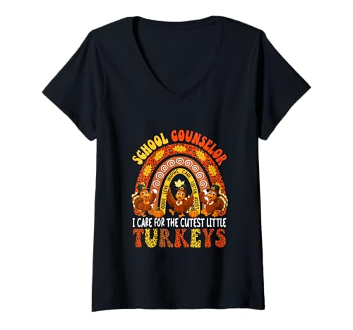 Damen School Counselor I Care for Cutest Turkeys Thanksgiving T-Shirt mit V-Ausschnitt von School Counselor Thanksgiving Costume