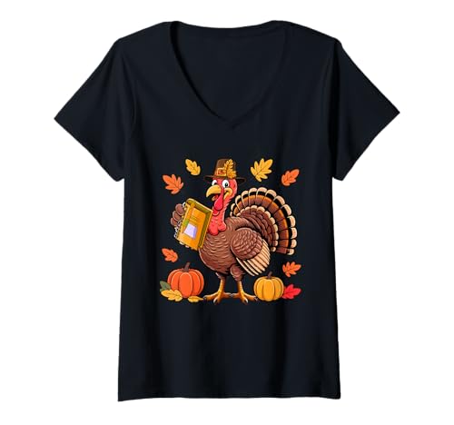Damen Schulberater Job Thanksgiving Türkei Herbstlaub Kürbis T-Shirt mit V-Ausschnitt Damen Schulberater Job Thanksgiving Türkei Herbstlaub Kürbis T-Shirt mit V-Ausschnitt von School Counselor Thanksgiving Costume