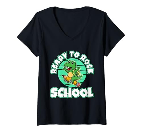 Damen Bereit für die Rockschule T-Shirt mit V-Ausschnitt Damen Bereit für die Rockschule T-Shirt mit V-Ausschnitt von School Dinosaur Preschool Trex PreK for Kids