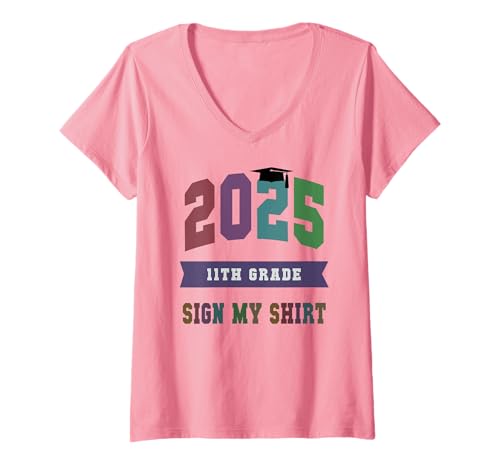 Damen Bruh 11th Grade 2025 Last Day Autogramme Signing Andenken T-Shirt mit V-Ausschnitt Damen Bruh 11th Grade 2025 Last Day Autogramme Signing Andenken T-Shirt mit V-Ausschnitt von School Eleventh Grader Goodbye Signature Graduate