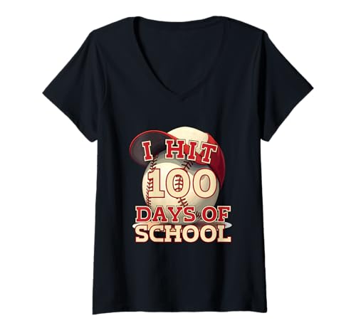 Damen I Hit 100 Days of School Baseball-Liebhaber T-Shirt mit V-Ausschnitt Damen I Hit 100 Days of School Baseball-Liebhaber T-Shirt mit V-Ausschnitt von School Home Run 100 Days Vibes Gear