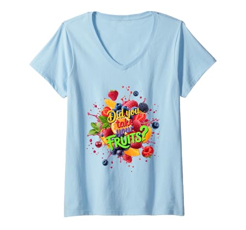 Damen Did You Take Your Fruits Funny Lunch Lady Staff Fruit Lovers T-Shirt mit V-Ausschnitt von School Lunch Lady Fruits Diet Humor Tees & Gifts